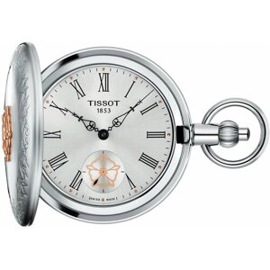 Наручные часы TISSOT Швейцарские механические карманные часы Tissot Double Savonnette Mechanical T865.405.99.038.00 с гарантией, серебряный, золотой