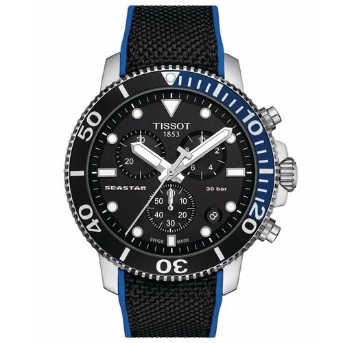 Наручные часы TISSOT Швейцарские мужские часы Tissot Seastar 1000 Chronograph T1204171705103 (T120.417.17.051.03), черный, серебряный