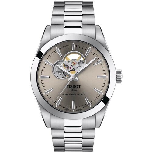Наручные часы TISSOT Швейцарские мужские механические часы Tissot Gentleman T127.407.11.081.00 с гарантией, серебряный, коричневый