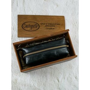 Несессер Custopelle на молнии, натуральная кожа, 8х8х23 см, ручки для переноски, черный