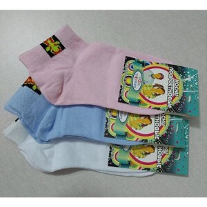 Носки детские для девочки для мальчика набор 3 пары, белые, розовые, голубые, размер 18-20