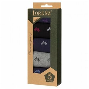 Носки LorenzLine, 5 пар, размер 29 (43-44), синий, серый, коричневый, фиолетовый, черный