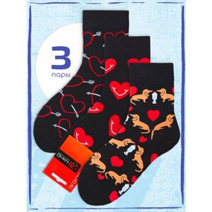 Носки унисекс Мачо, 3 пары, высокие, на 23 февраля, износостойкие, на Новый год, воздухопроницаемые, фантазийные, размер 41-43, красный, черный