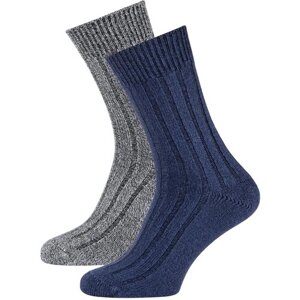 Носки унисекс Norfolk Socks, 2 пары, классические, усиленная пятка, вязаные, быстросохнущие, износостойкие, размер 35-38, синий, серый