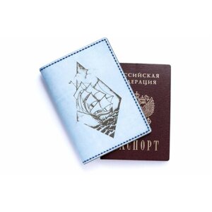 Обложка для паспорта COUP, натуральная кожа, отделение для денежных купюр, отделение для карт, голубой