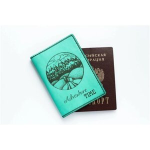 Обложка для паспорта COUP, натуральная кожа, отделение для карт, бирюзовый, зеленый