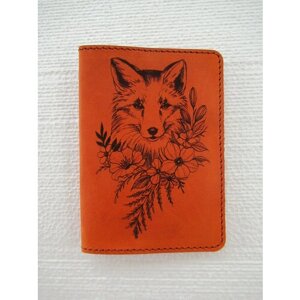Обложка для паспорта Обложка для паспорта из натуральной кожи " Лиса", оранжевый