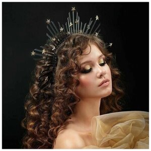Ободок для волос женский Корона для фотосессии Черный ободок с золотыми звездами для вечеринки, фестиваля, маскарада, Хэллоуина