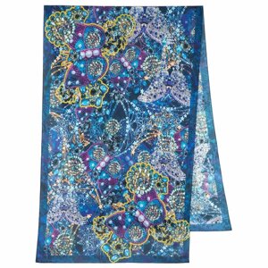 Палантин Павловопосадская платочная мануфактура,200х65 см, голубой, серый