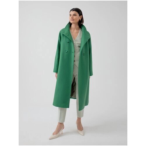 Пальто Pompa демисезонное, шерсть, силуэт трапеция, удлиненное, размер 48/170, зеленый