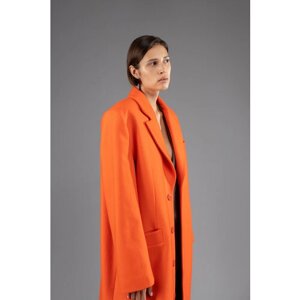 Пальто ZNWR демисезонное, шерсть, силуэт прямой, удлиненное, размер XS, оранжевый