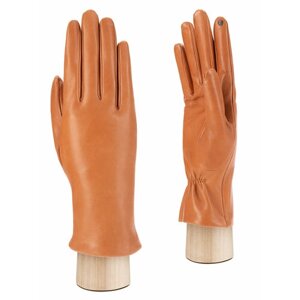 Перчатки ELEGANZZA демисезонные, натуральная кожа, подкладка, сенсорные, размер 7, коричневый, оранжевый