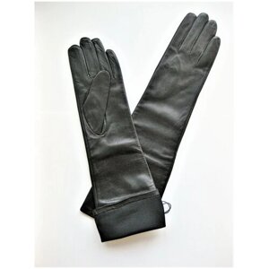 Перчатки ESTEGLA, натуральная кожа, удлиненные, размер 7,5, черный