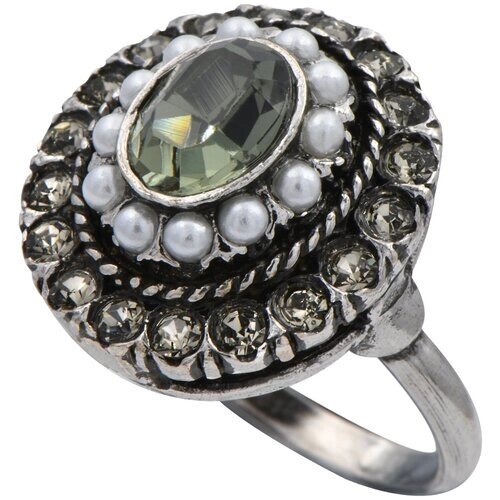 Перстень SI серебро, 925 проба, фианит, жемчуг пресноводный, безразмерное, серебряный, зеленый