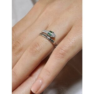 Перстень SKAZKA Natali Romanovoi разъемное змейка, серебро, 925 проба, родирование, фианит, размер 18.5, серебряный, зеленый