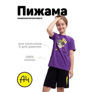 Пижама А4, размер 2XS, черный, фиолетовый