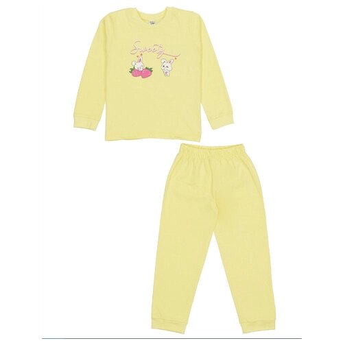 Пижама Белый Слон для девочек, брюки, застежка отсутствует, рукава с манжетами, размер 92/98, желтый