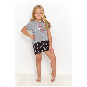 Пижама детская для девочек TARO Relax 2894-2895-01, футболка и шорты, серый (Размер: 134)