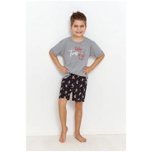 Пижама детская для мальчиков TARO Relax 2897-2898-01, футболка и шорты, серый (Размер: 122)