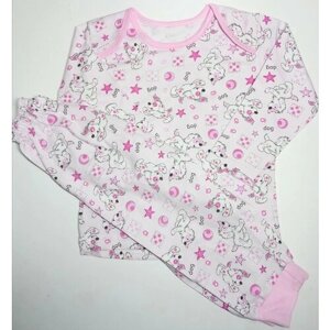 Пижама для девочек, брюки, футболка, брюки с манжетами, рукава с манжетами, размер 26/86, розовый