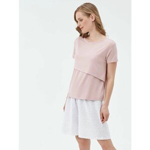 Пижама для кормления Proud Mom, футболка, шорты, застежка отсутствует, короткий рукав, эластичный пояс, размер S, белый, розовый