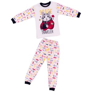 Пижама для мальчика со штанами Кот космонавт, цвет оранжевый, домашняя одежда, костюм для детей и подростков, размер 116