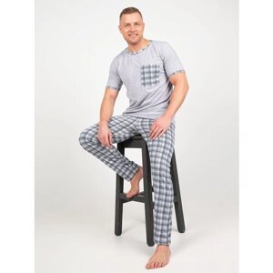 Пижама Ивелена, футболка, брюки, карманы, размер 54, серый