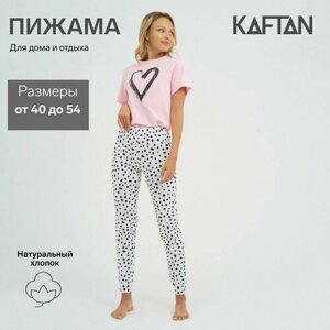 Пижама Kaftan, брюки, футболка, застежка отсутствует, короткий рукав, без карманов, размер 52-54, розовый, белый