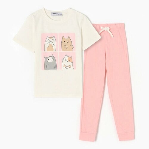 Пижама Kaftan, размер Пижама детская для девочки KAFTAN "Cats" рост 86-92 (28), розовый, белый