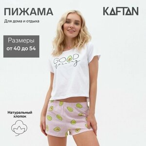 Пижама Kaftan, шорты, футболка, застежка отсутствует, короткий рукав, размер 42, белый