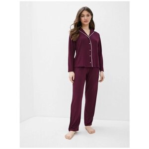 Пижама Luisa Moretti, рубашка, длинный рукав, трикотажная, размер L, бордовый