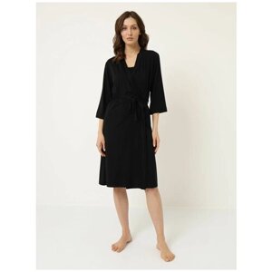 Пижама Luisa Moretti, укороченный рукав, пояс, размер L, черный