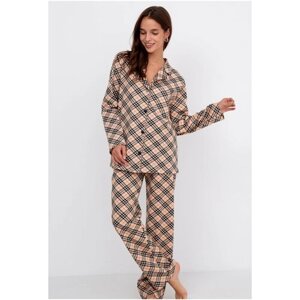 Пижама Modellini, жакет, брюки, застежка пуговицы, длинный рукав, пояс на резинке, стрейч, размер 46, мультиколор