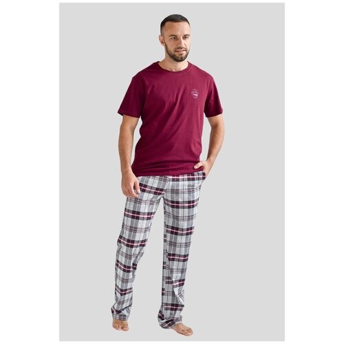 Пижама Оптима Трикотаж, брюки, карманы, трикотажная, размер 58, бордовый