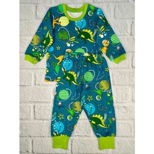 Пижама ПАНДА дети, размер 92, синий, зеленый