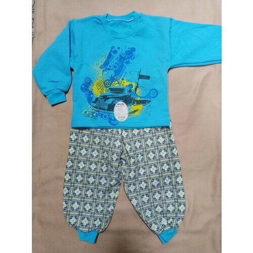 Пижама РУСЬ для мальчиков, брюки, джемпер, брюки с манжетами, размер 86/92-52, голубой