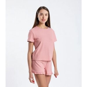 Пижама SERGE, шорты, футболка, короткий рукав, пояс на резинке, трикотажная, без карманов, размер 84, розовый