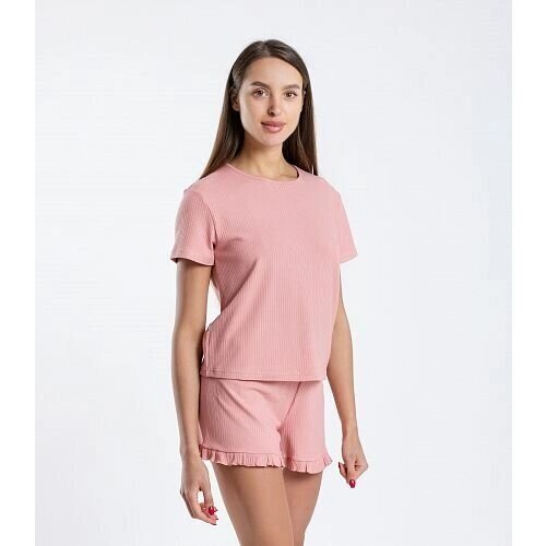Пижама SERGE, шорты, футболка, короткий рукав, пояс на резинке, трикотажная, без карманов, размер 84, розовый