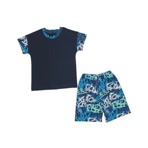 Пижама Светлячок-С детская, футболка, шорты, застежка отсутствует, без капюшона, размер 80-86, синий