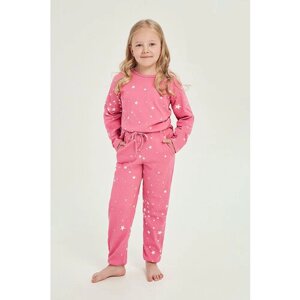 Пижама Taro для девочек, лонгслив, брюки, размер 92, розовый