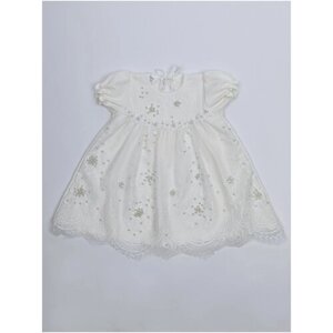 Платье Clariss, хлопок, нарядное, размер (56-98) 0-3 лет, белый, бежевый