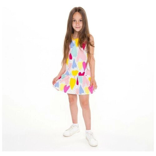 Платье для девочки, цвет белый/сердечки, рост 128 см , 1 шт.