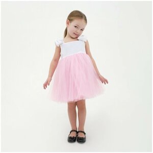 Платье нарядное детское KAFTAN, р. 30 (98-104 см), белый/розовый 7503565