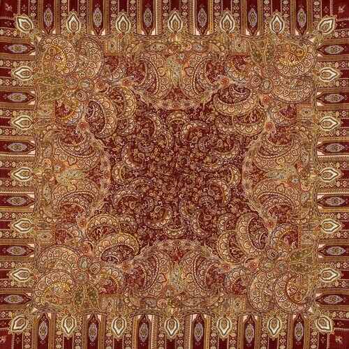 Платок Павловопосадская платочная мануфактура,125х125 см, бордовый, коричневый