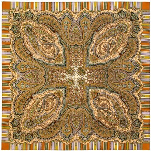 Платок Павловопосадская платочная мануфактура,125х125 см, коричневый, горчичный