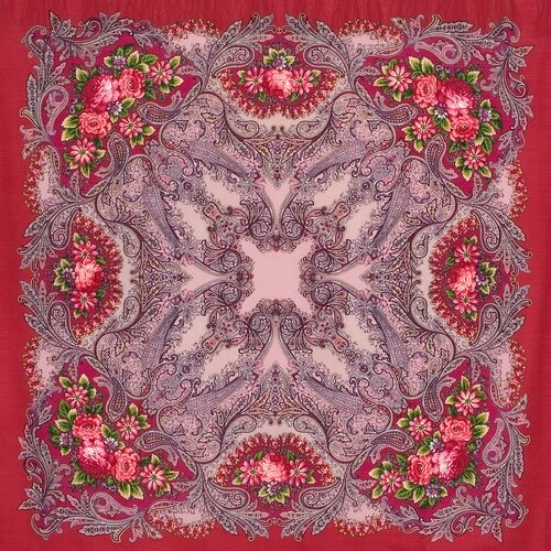 Платок Павловопосадская платочная мануфактура,125х125 см, красный, пыльная роза