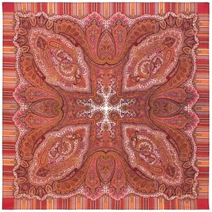 Платок Павловопосадская платочная мануфактура,125х125 см, оранжевый, красный