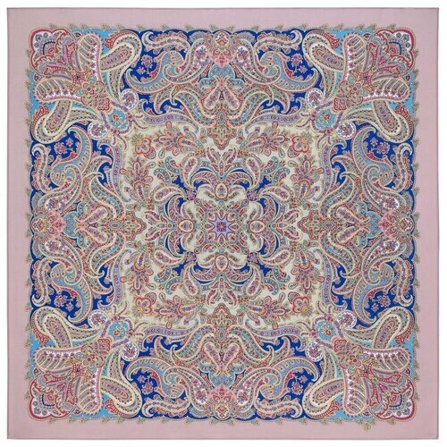 Платок Павловопосадская платочная мануфактура,125х125 см, пыльная роза, синий