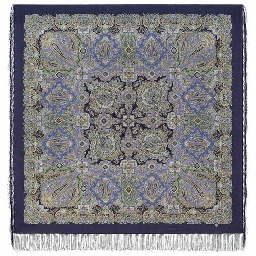 Платок Павловопосадская платочная мануфактура,146х146 см, фиолетовый, серый