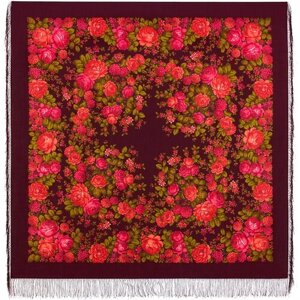 Платок Павловопосадская платочная мануфактура,146х146 см, красный, розовый